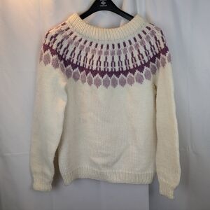 Vintage Handmade Sweater in White and Lilac Pattern Size M(By Measurements)
